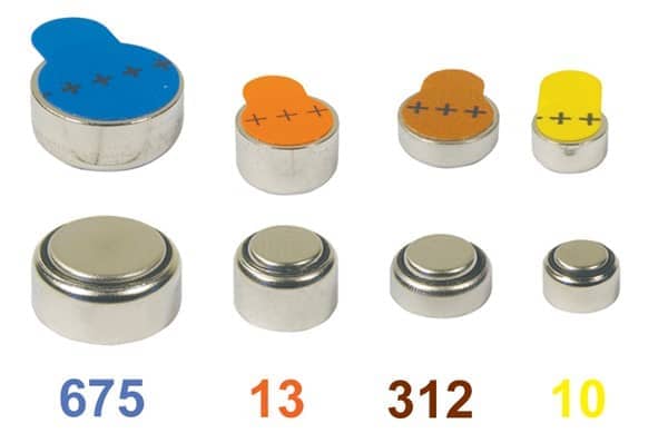 Hearing aid batteries with coloured tabs
