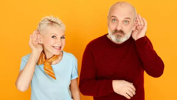 A couple suffering from Presbycusis or age-related hearing loss. blog image